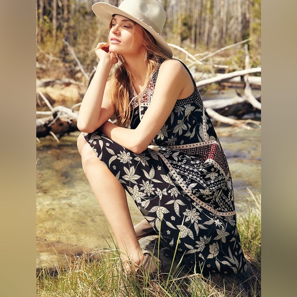 Anthropologie Floreat Grasslands Midi Dress Boho Embroidered Floral Size 2 - Picture 15 of 15